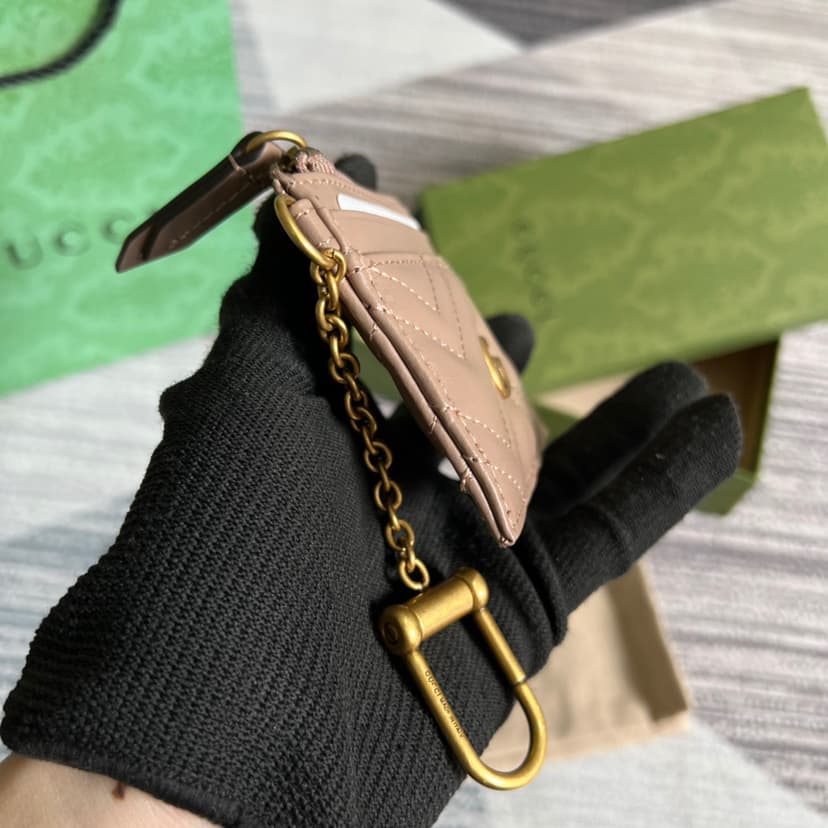 Gucci GG Marmont Keychain Wallet Black/Beige/ Red For Women 627064 DTDHT 1000 3.9 in/ 10 cm