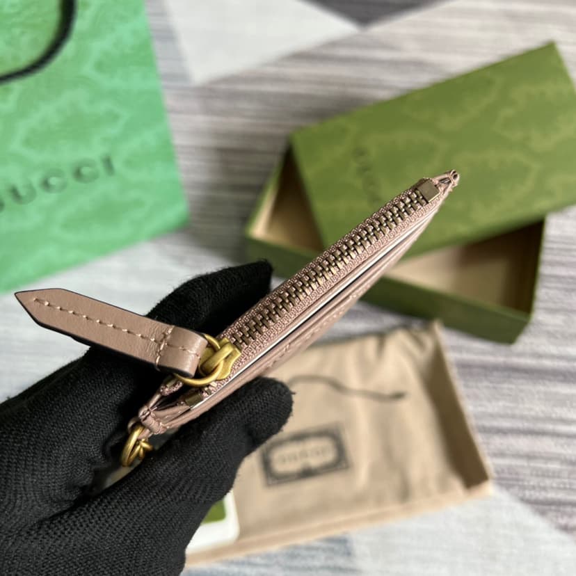 Gucci GG Marmont Keychain Wallet Black/Beige/ Red For Women 627064 DTDHT 1000 3.9 in/ 10 cm