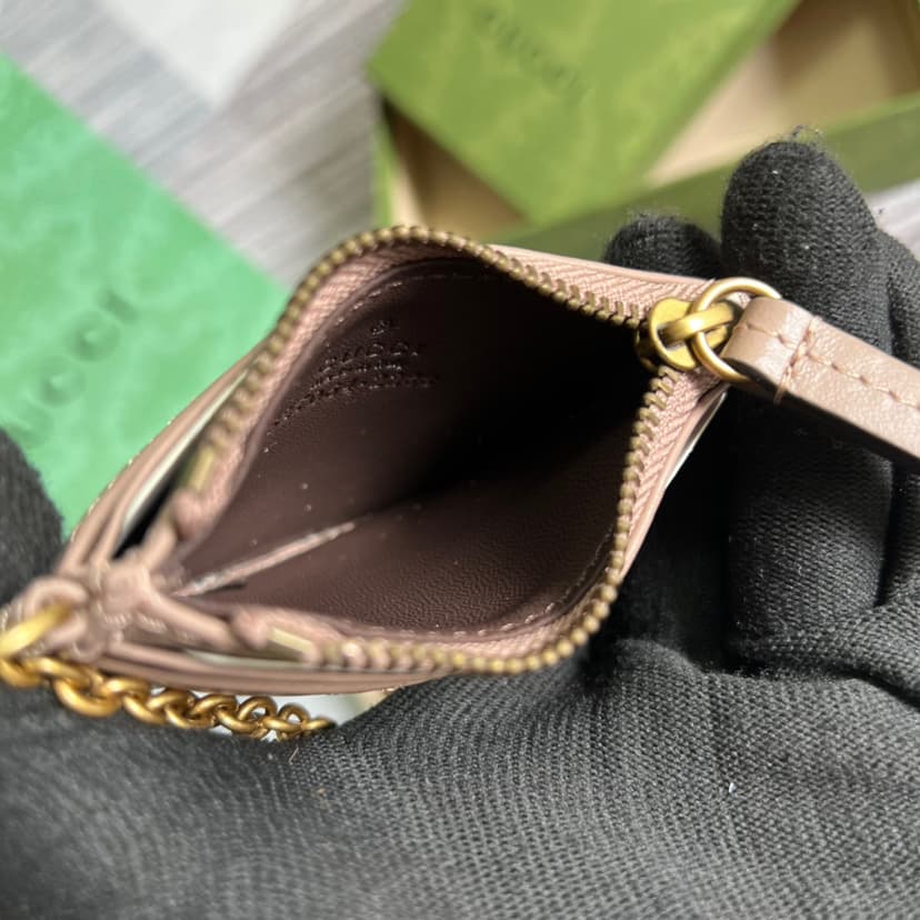 Gucci GG Marmont Keychain Wallet Black/Beige/ Red For Women 627064 DTDHT 1000 3.9 in/ 10 cm