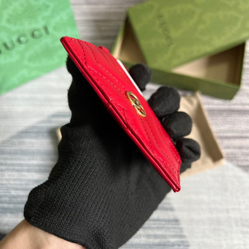 Gucci GG Marmont Keychain Wallet Black/Beige/ Red For Women 627064 DTDHT 1000 3.9 in/ 10 cm