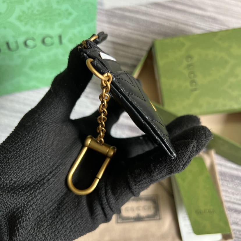 Gucci GG Marmont Keychain Wallet Black/Beige/ Red For Women 627064 DTDHT 1000 3.9 in/ 10 cm