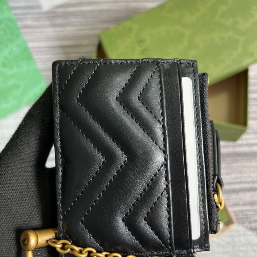 Gucci GG Marmont Keychain Wallet Black/Beige/ Red For Women 627064 DTDHT 1000 3.9 in/ 10 cm