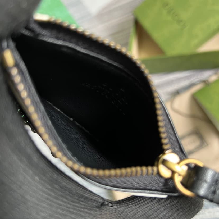 Gucci GG Marmont Keychain Wallet Black/Beige/ Red For Women 627064 DTDHT 1000 3.9 in/ 10 cm