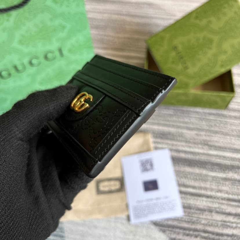 Gucci GG Portacarte GG Matelassé Black/Brown For Women 723790 UM8IG 1000 3.9 in/ 10 cm