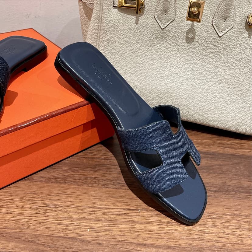 Hermes Oran Sandal Navy Blue For Women