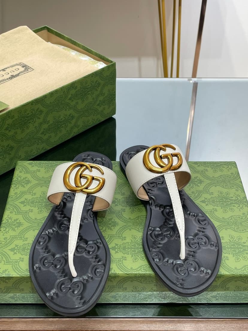 Gucci Thong Sandal With Double G White For Women ‎