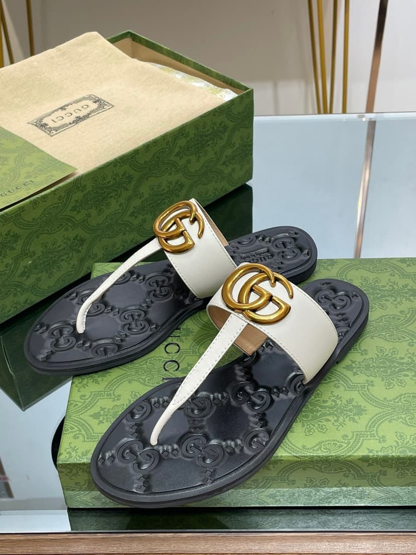 Gucci Thong Sandal With Double G White For Women ‎