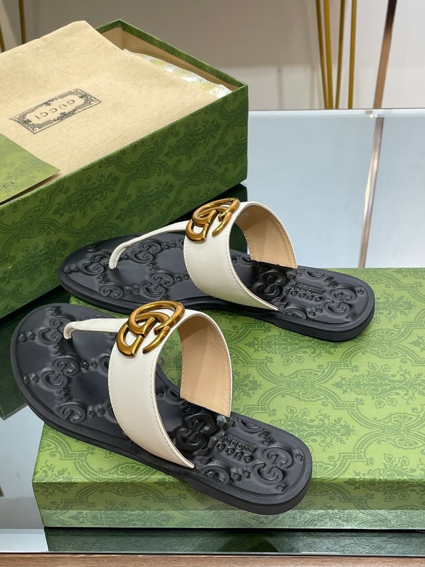 Gucci Thong Sandal With Double G White For Women ‎