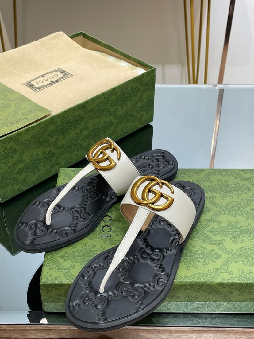 Gucci Thong Sandal With Double G White For Women ‎