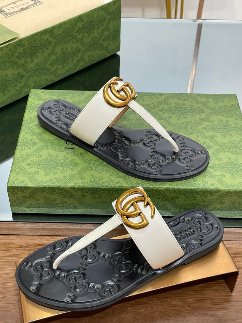 Gucci Thong Sandal With Double G White For Women ‎