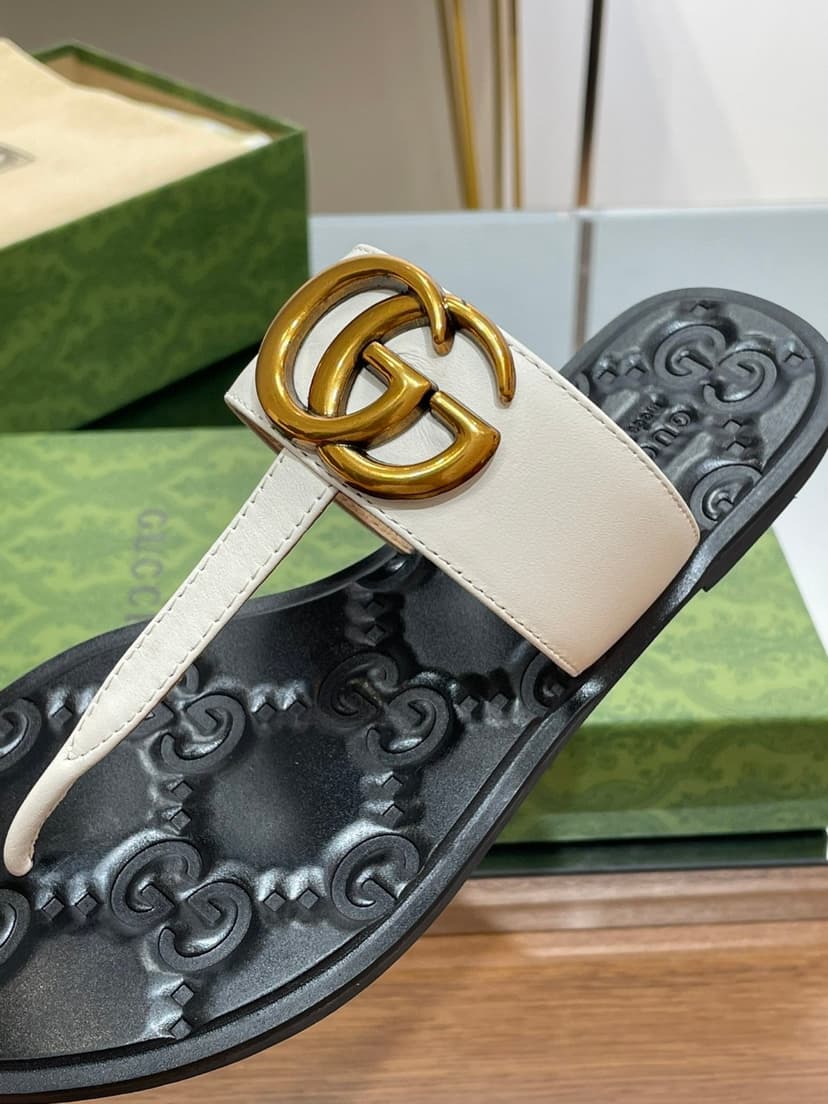 Gucci Thong Sandal With Double G White For Women ‎