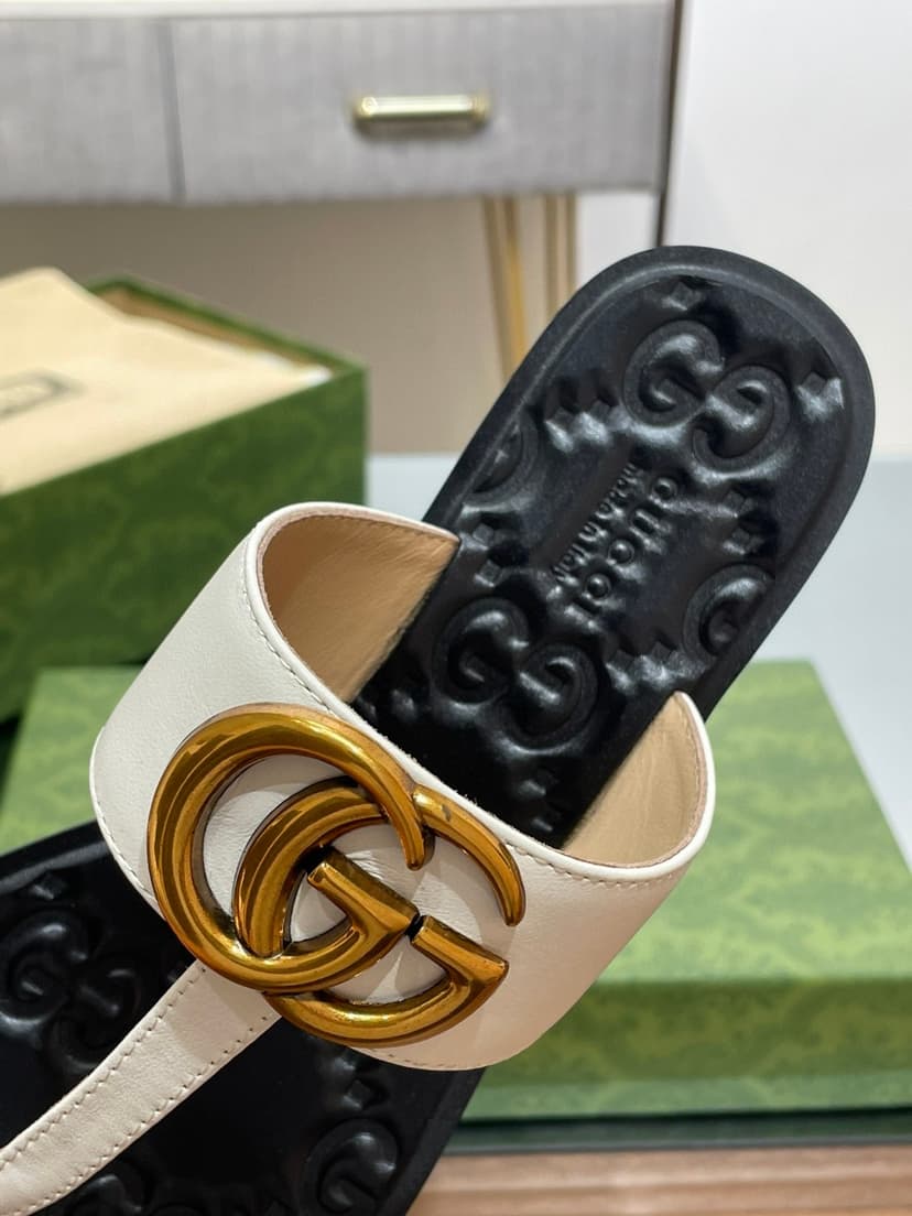 Gucci Thong Sandal With Double G White For Women ‎