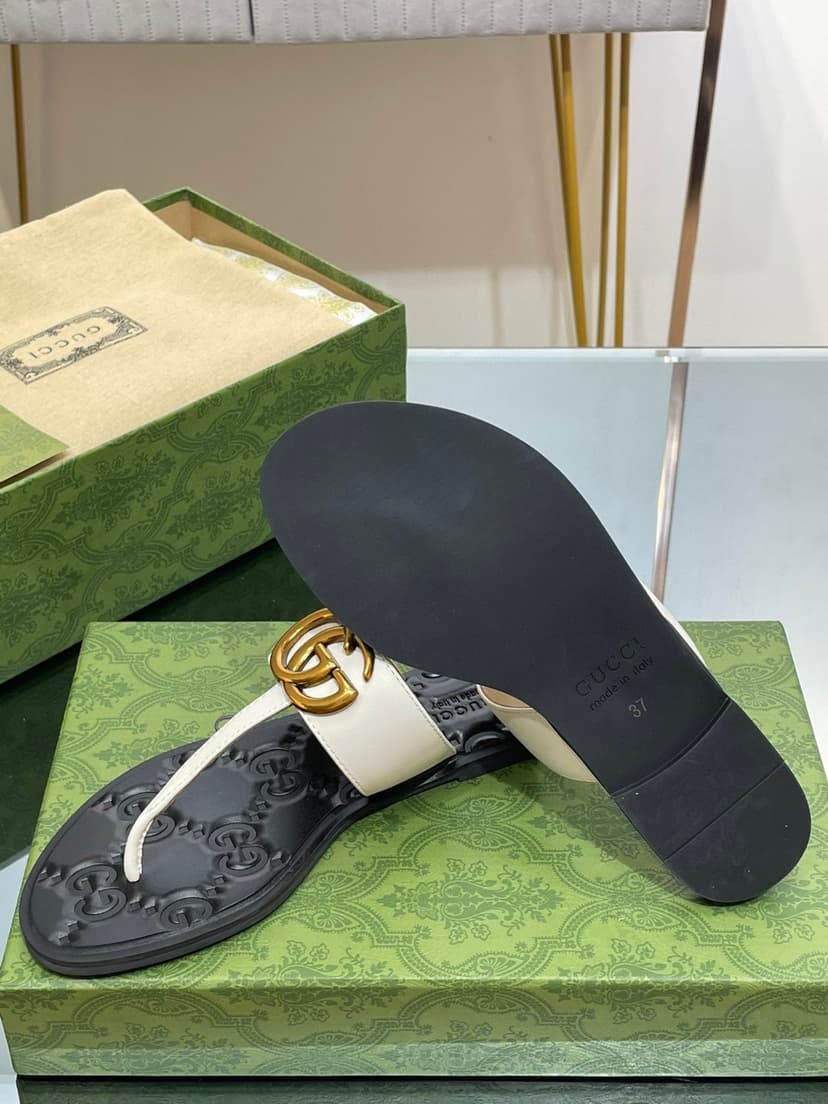 Gucci Thong Sandal With Double G White For Women ‎