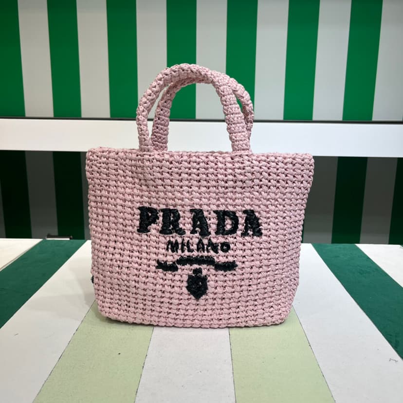 [True-to-ORIGINAL] Prada Small Raffia Tote Bag In Pink For Women 9.4 in/24cm 1BG422_2A2T_F0E18_V_OOL