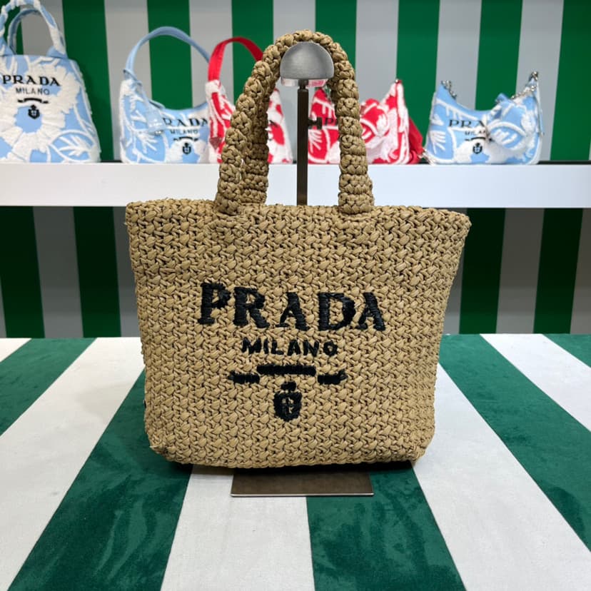 [True-to-ORIGINAL] Prada Small Raffia Tote Bag In Beige For Women 9.4 in/24cm 1BG422_2A2T_F0018_V_OOL