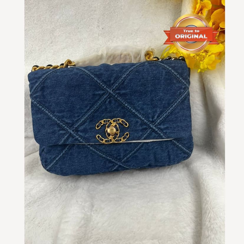 [True-to-ORIGINAL] Chanel 19 Handbag Denim Blue For Women 10.1in/26cm AS1160 B02876 N6832