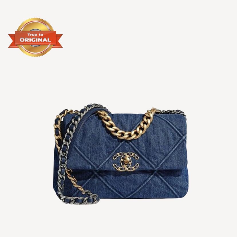 [True-to-ORIGINAL] Chanel 19 Handbag Denim Blue For Women 10.1in/26cm AS1160 B02876 N6832
