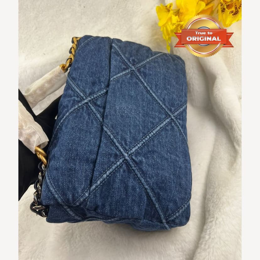 [True-to-ORIGINAL] Chanel 19 Handbag Denim Blue For Women 10.1in/26cm AS1160 B02876 N6832
