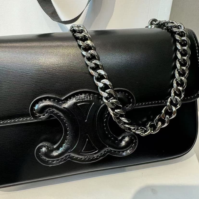 Celine Chain Shoulder Bag Triomphe Black For Women 8in/20.5cm 197993EQJ.38NN