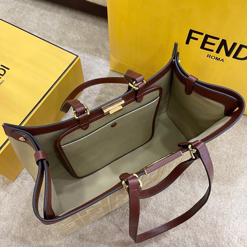 Fendi Peekaboo X-tote Bag Beige Canvas For Women, Women's Handbags, Shoulder Bags 16.1in/41cm FF 8BH374
