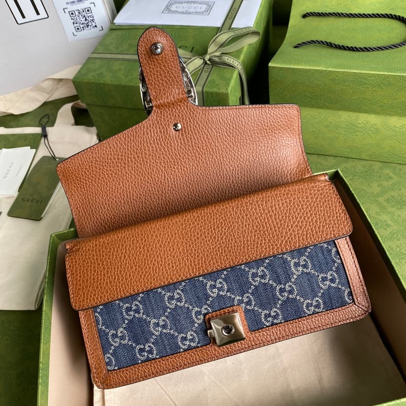 Gucci Dionysus Small Shoulder Bag Dark Blue And Ivory Eco Washed Organic GG Jacquard Deni For Women 11in/28cm 400249 2KQFN 4483