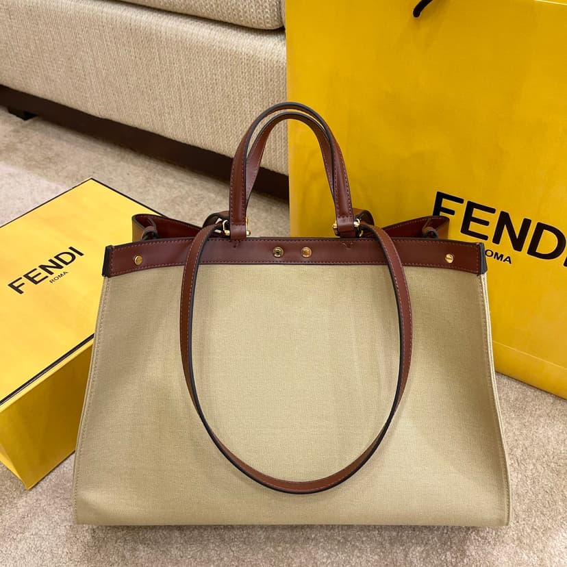 Fendi Peekaboo X-tote Bag Beige Canvas For Women, Women's Handbags, Shoulder Bags 16.1in/41cm FF 8BH374