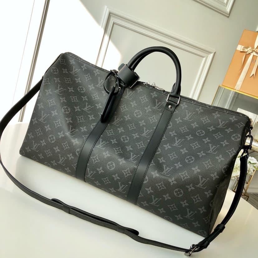 Louis Vuitton Keepall Bandouliere 55 Monogram Eclipse Canvas For Men, Men's Bags, Travel Bags 21.7in/55cm LV M40605