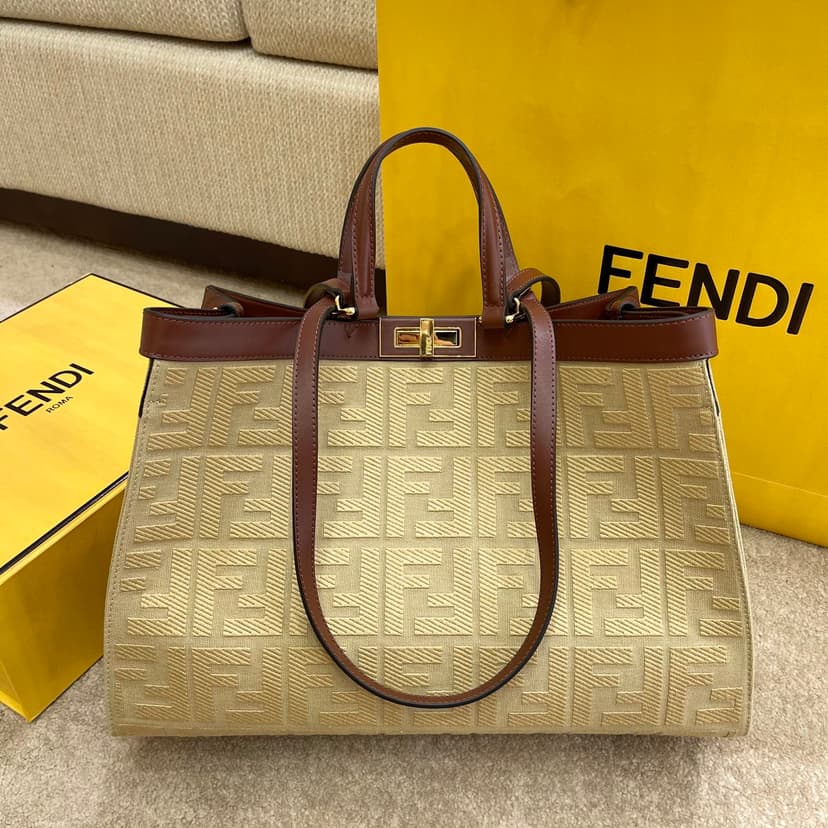 Fendi Peekaboo X-tote Bag Beige Canvas For Women, Women's Handbags, Shoulder Bags 16.1in/41cm FF 8BH374