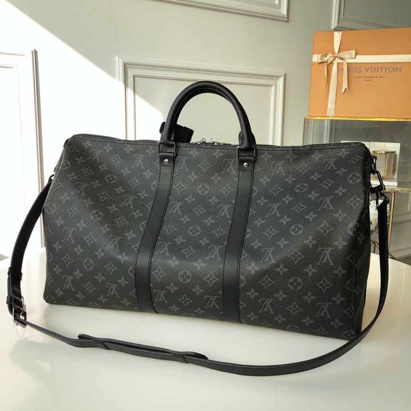 Louis Vuitton Keepall Bandouliere 55 Monogram Eclipse Canvas For Men, Men's Bags, Travel Bags 21.7in/55cm LV M40605