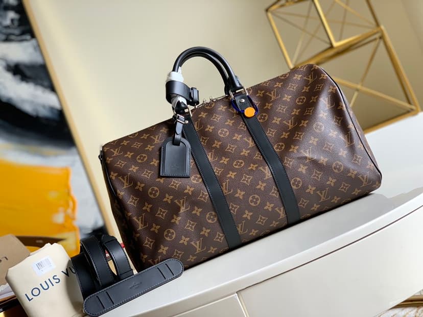 Louis Vuitton Keepall Bandouliere 45 Monogram Macassar Canvas For Men, Men's Bags, Travel Bags 17.7in/45cm LV M56711