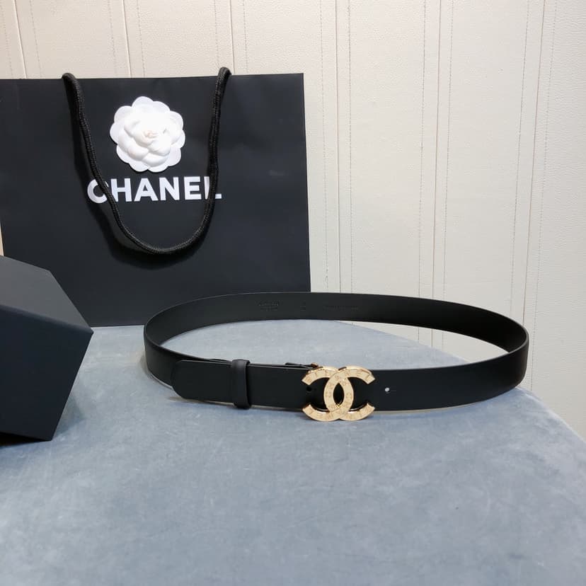 Chanel Double C Buckle Belt Black with Gold Hardware