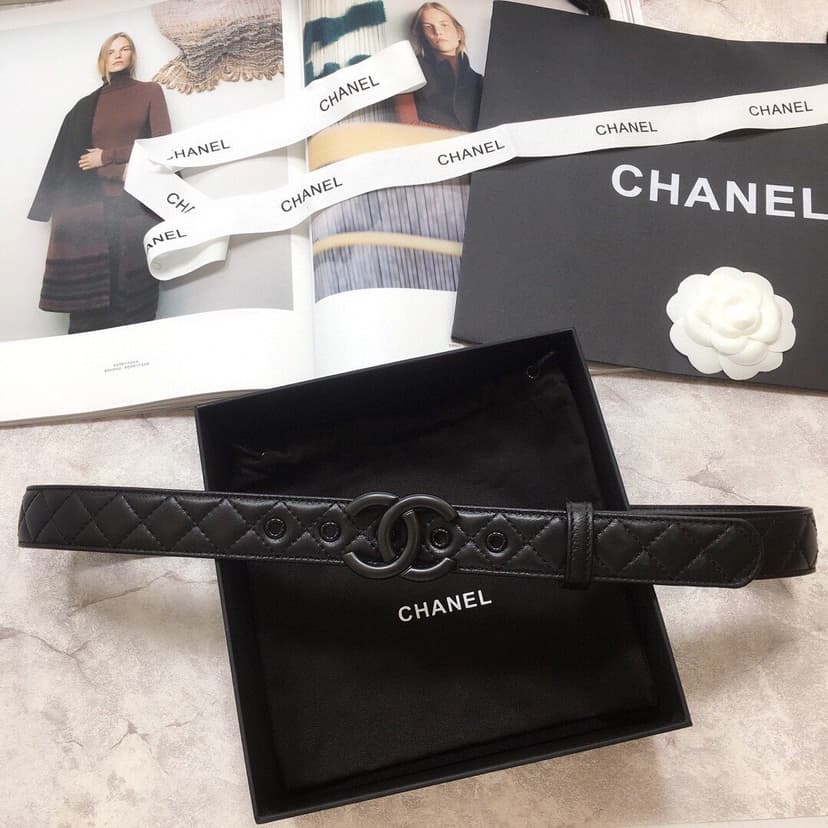 Chanel Belt Quilted With Double C Buckle Black With Black Hardware Women Belt