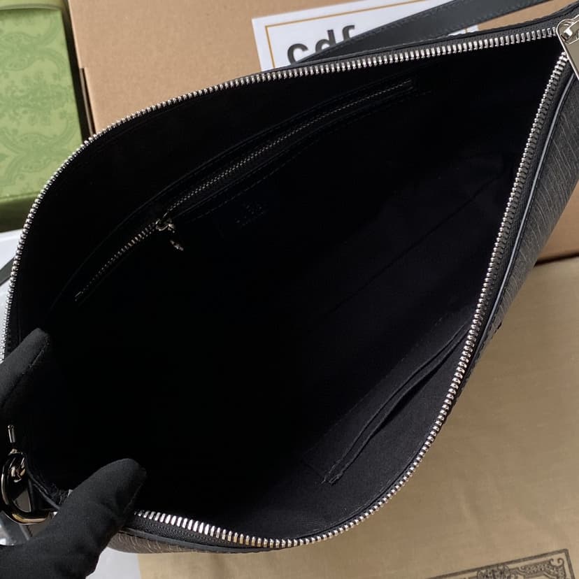 Gucci Black Messenger Black/Grey GG Supreme Canvas Blue And Red Web For Men 14in/35cm 474139 K5ICN 1095