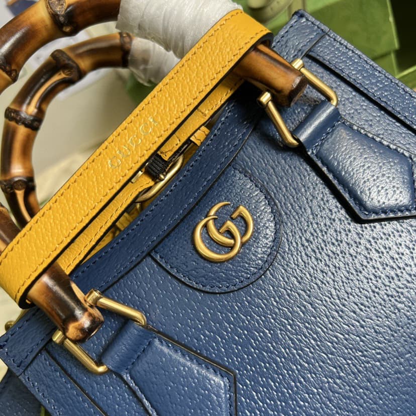 [True-to-ORIGINAL] Gucci Diana Mini Tote Bag Canvas Lining Blue For Women 7.9in/20cm GG 702732 U3ZDT 4862