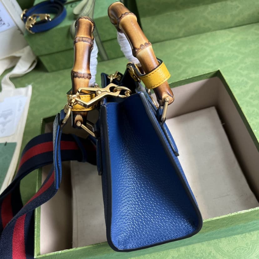 [True-to-ORIGINAL] Gucci Diana Mini Tote Bag Canvas Lining Blue For Women 7.9in/20cm GG 702732 U3ZDT 4862