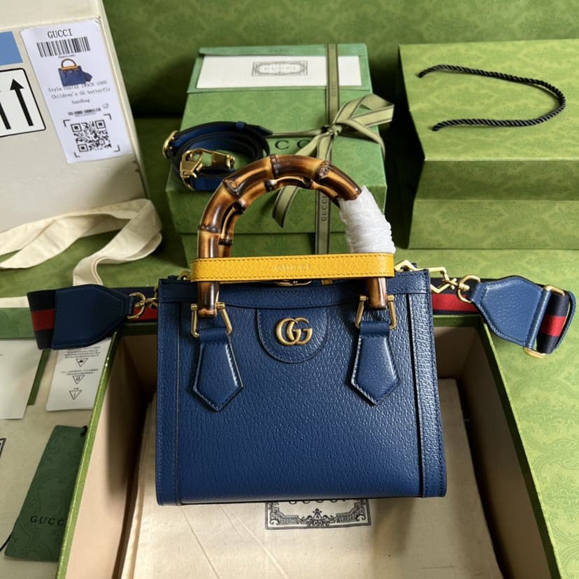 [True-to-ORIGINAL] Gucci Diana Mini Tote Bag Canvas Lining Blue For Women 7.9in/20cm GG 702732 U3ZDT 4862