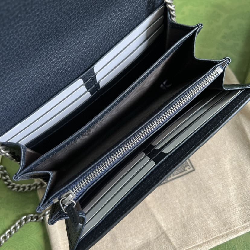 Gucci Dionysus GG Chain Wallet Beige And Blue Supreme Canvas For Women 8in/20cm 401231 K9GSN 4075