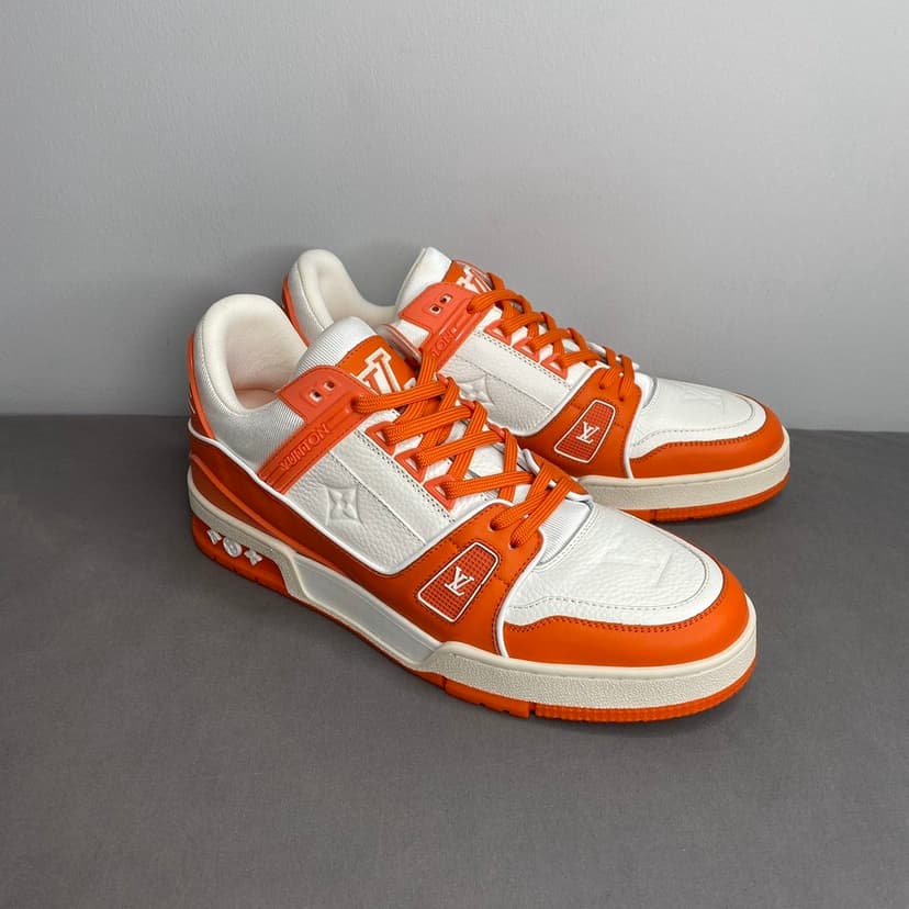 Louis Vuitton Trainer Sneaker Mix Of Materials White/Orange Virgil Abloh For Men LV 1A9VN0