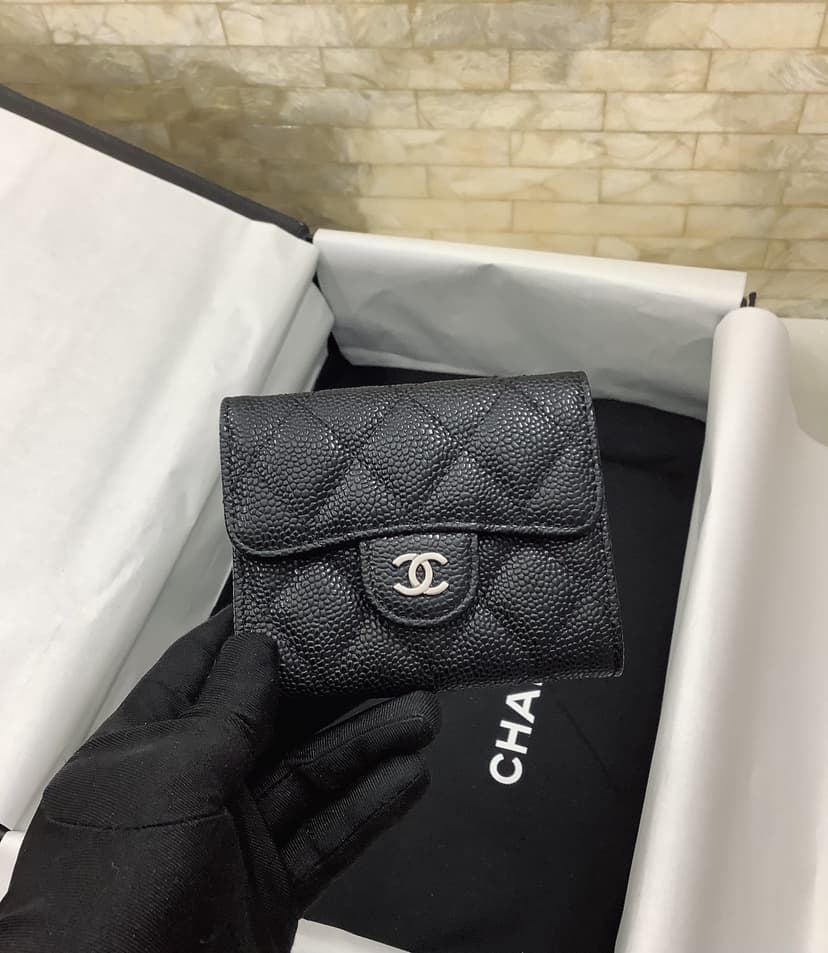 Chanel CO-CO Classic Card Holder 11cm/4.4in Silver Hardware For Women Black AP0214 Y01480 C3906