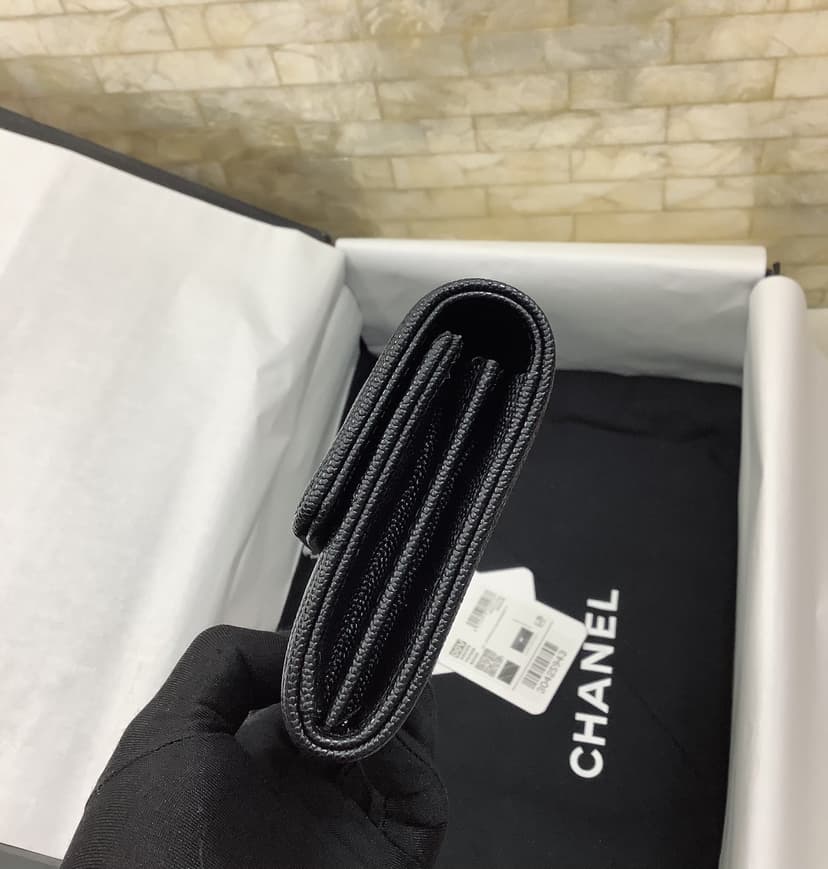 Chanel CO-CO Long Flap Wallet 19.5cm/7.7in Silver Hardware For Women Black
