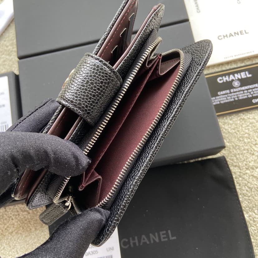 Chanel CO-CO Flap Wallet 15cm/5.9in Silver Hardware For Women Black 