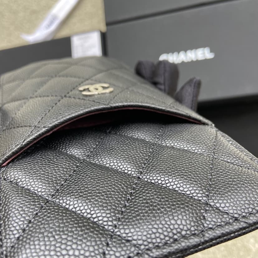 Chanel CO-CO Mini Pouch Wallet 19.5cm/7.7in Silver Hardware For Women Black