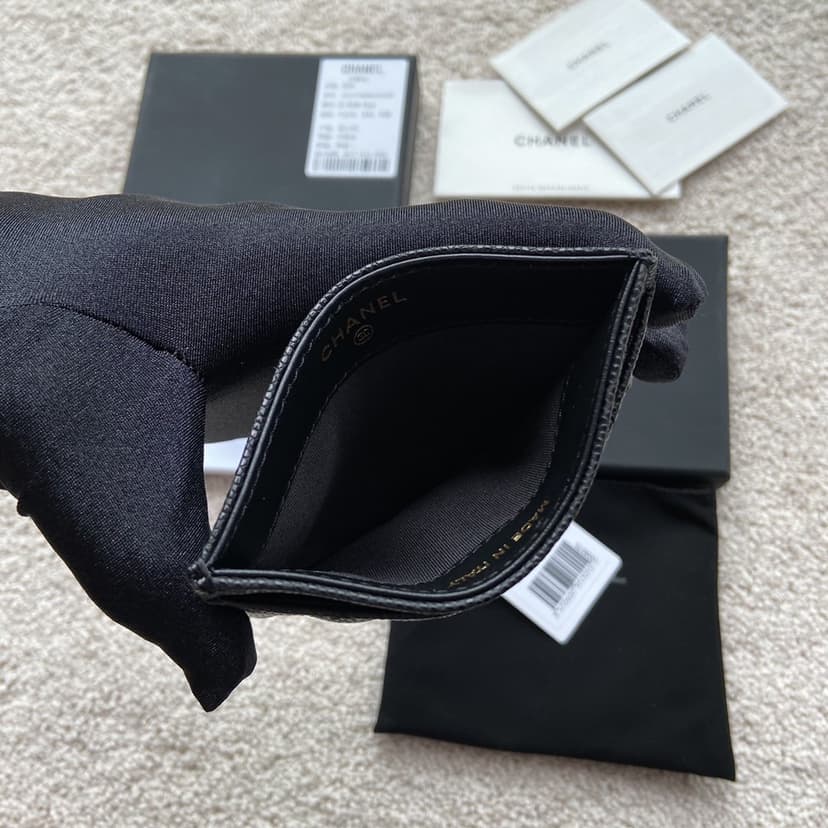 Chanel CO-CO Card Holder 11cm/4.3in Silver Hardware For Women Black