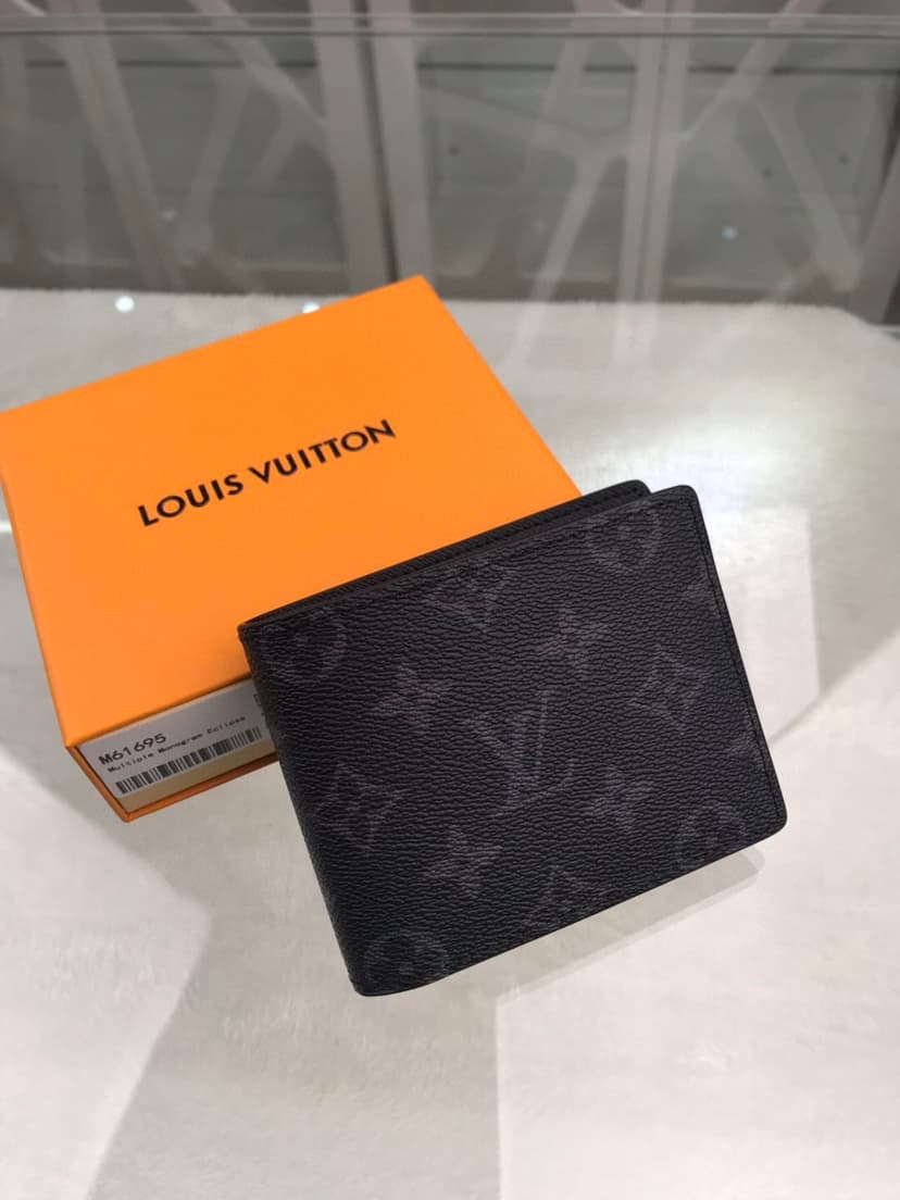 Louis Vuitton Multiple Wallet Monogram Eclipse For Men, Men's Wallet 4.5in/11.5cm LV M61695
