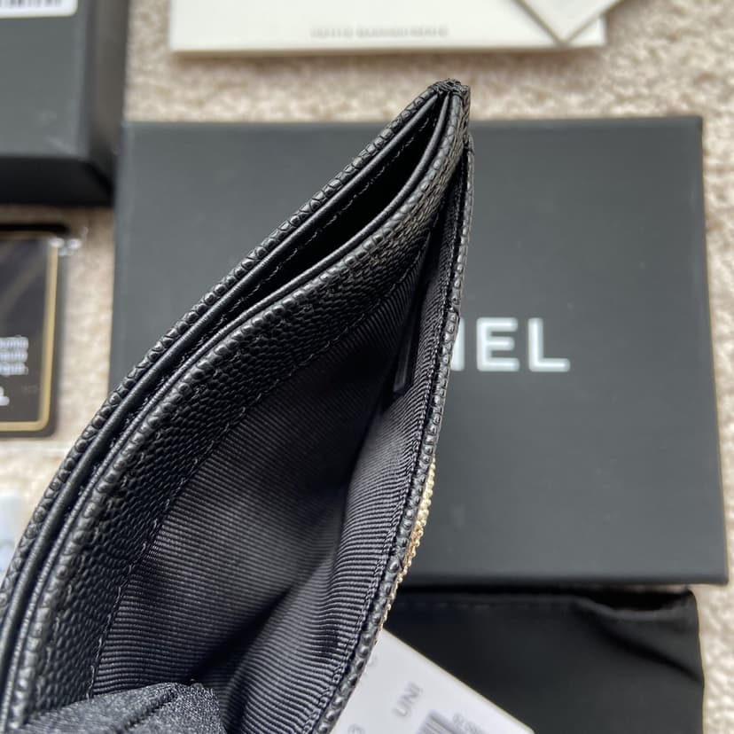 Chanel CO-CO Card Holder 11cm/4.3in Silver Hardware For Women Black