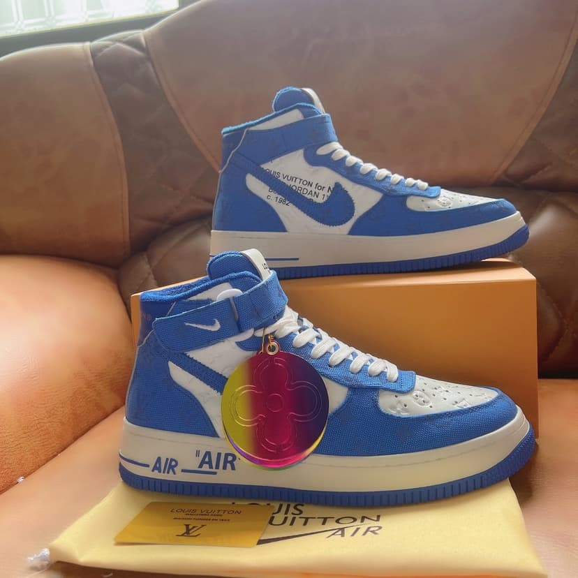 Louis Vuitton And Nike “Air Force 1” By Virgil Abloh White/Blue For Men, Men’s Shoes