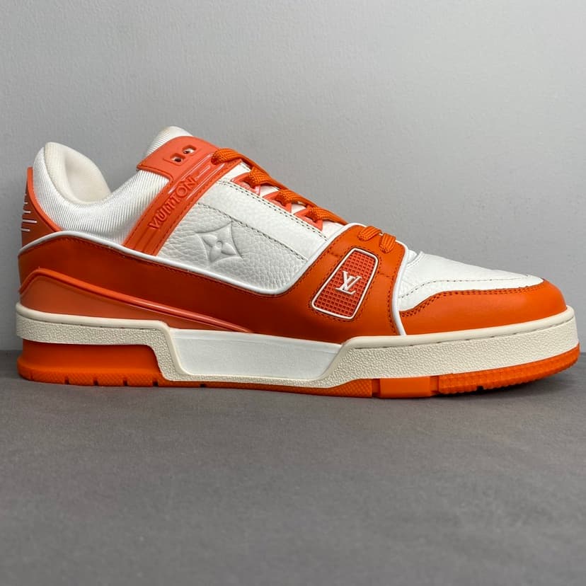 Louis Vuitton Trainer Sneaker Mix Of Materials White/Orange Virgil Abloh For Men LV 1A9VN0