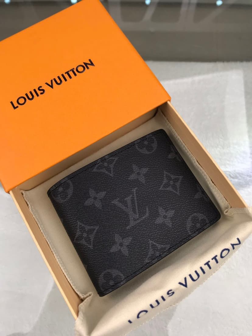 Louis Vuitton Multiple Wallet Monogram Eclipse For Men, Men's Wallet 4.5in/11.5cm LV M61695