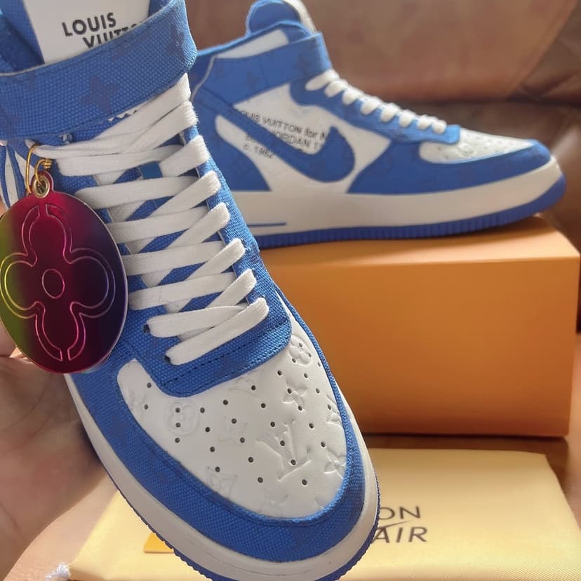 Louis Vuitton And Nike “Air Force 1” By Virgil Abloh White/Blue For Men, Men’s Shoes