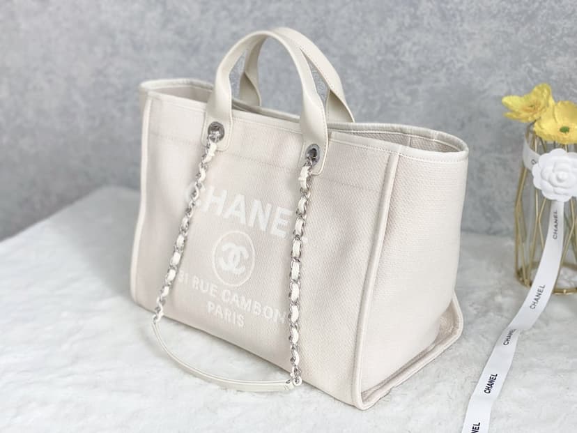 Chanel Small Shopping Bag Silver Hardware Cream For Women, Women's Handbags, Shoulder Bags 15.2in/39cm AS3257